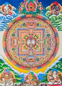 Mandala aux mille bras Avalokiteshvara; le cercle sacré et magique représentant le Bodhisattva à onze têtes symbolisant la compassion infinie - School Nepalese