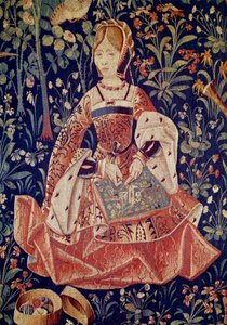 Tapisserie de la vie seigneuriale : broderie (détail)