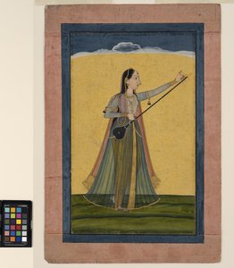 Une femme accorde son tambura, vers 1740 - School Pahari