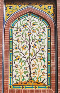 Arbre en fleurs, décoration Majolique, Mosquée Wazir Khan (17e siècle), Lahore, Pendjab, Pakistan - School Pakistani