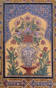 Vase avec des fleurs, détail décoratif de la mosquée Wazir Khan (17ème siècle), Lahore, Pendjab, Pakistan - School Pakistani