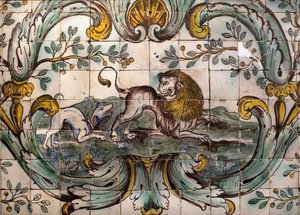 Chien menaçant un lion - Détail d