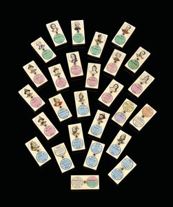 Un ensemble de vingt-sept dominos en ébène et os, représentant des tsars et tsarines russes, vers 1850-1875