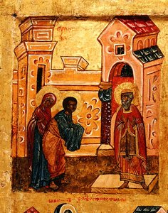 Icône représentant Joachim et Anne visitant le Temple de Jérusalem (détail) - School Russian