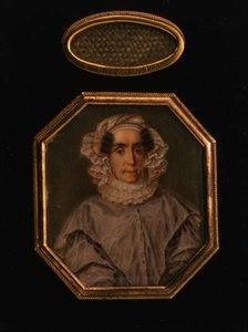 Portrait de Praskovya Mikhailovna Tolstaya (1777-1844), avec une mèche de ses cheveux, vers 1844 - School Russian