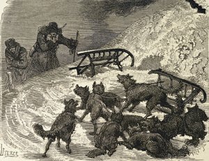 Sibérie. Traîneau renversé, artiste russe (gravure) - School Russian