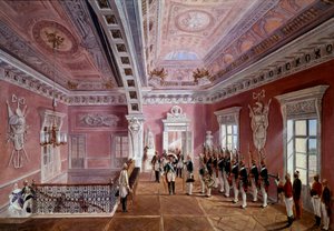 Prise de garde dans le vestibule supérieur du château de Pavlovsk en présence de Paul Ier levant son chapeau - School Russian