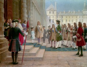 Le tsar Pierre le Grand (1672-1725) accueilli par Louis XV enfant à Versailles en 1717 - School Russian