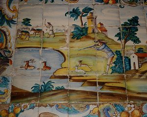 Azulejos représentant un chasseur tirant sur des cerfs - School Spanish
