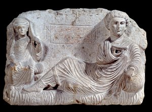 Relief funéraire en calcaire de Taime et sa femme. De Palmyre. 200 ap. J.-C. Paris, Musée du Louvre - School Syrian