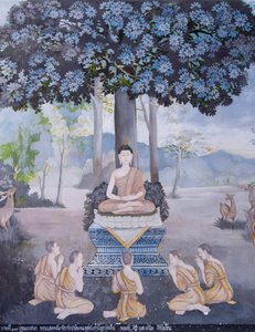 Fresque représentant une scène de la vie de Bouddha, temple Wat Phra That Doi Suthep - School Thai