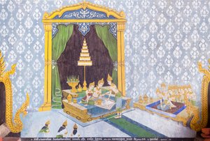 Fresque représentant une scène de la vie de Bouddha, temple Wat Phra That Doi Suthep