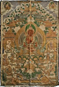 Amitabha (bouddha de la terre pure) - Peinture tibétaine, pigments et or sur tissu, fin du 19ème siècle, 74x51 cm - (Amitayus Buddha Thangka, culture tibétaine, pigments et or sur textile, fin du 19ème siècle) - Collection privée - School Tibetan