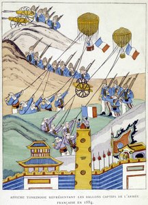 Affiche tonkinoise représentant les ballons captifs de l
