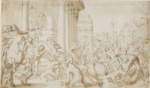 Massacre des Innocents (recto) ; Esquisses de personnages (verso) - School of Nicolas Poussin