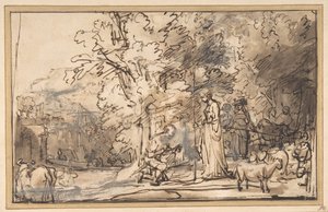 La Rencontre de Jacob et Rachel au puits - School of Rembrandt van Rijn