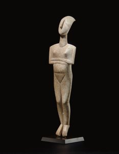 Figure féminine cycladique allongée, pièce maîtresse du Maître Schuster, Cycladique ancien II, vers 2400 av. J.-C.