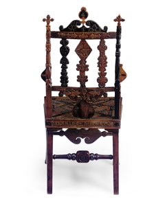 Fauteuil à bras ouvert incrusté et sculpté avec un patchwork de diverses phrases, début du 19ème siècle - Scottish School