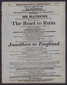 Programme de théâtre pour le Theatre Royal, Édimbourg, 29 décembre 1825 - Scottish School