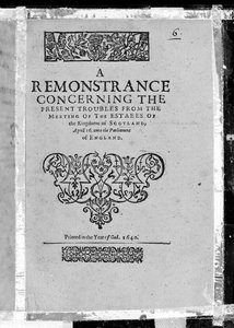 Page de titre de Une remontrance concernant les troubles actuels de la réunion des états du Royaume d