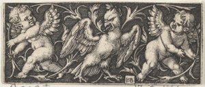 Panneau horizontal avec un aigle flanqué de deux génies, 1544 - Sebald Beham