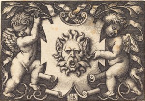 Masque tenu par deux génies