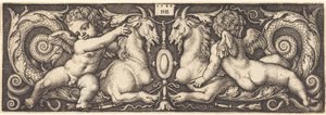 Ornement avec deux génies chevauchant deux chimères