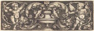 Ornement avec un vase entre deux génies