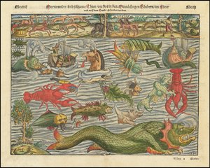 Vers 1570, tableau des monstres terrestres et marins par Sebastian Munster - Sebastian Munster