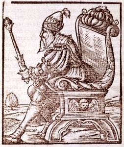Qubilai (Kubilai Khan, premier empereur de la dynastie mongole Yuan (1215-1294) - dans « Cosmographia » de S. Munster. Paris - Sebastian Munster