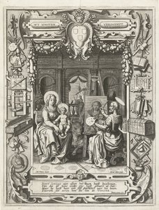 Blason de la guilde de Saint-Luc avec Saint-Luc peignant la Vierge à l