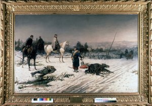 Garibaldi à Dijon sur un champ de bataille, peinture de S. De Albertis. 1877. Musée du Risorgimento. Milan