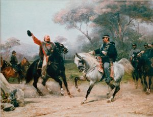 Giuseppe Garibaldi (1807-1882) rencontre Vittorio Emanuele II (Victor Emmanuel) de Savoie à Teano le 26/10/1860