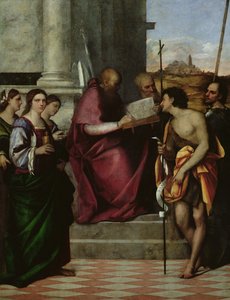 Saint Jean Chrysostome avec SS. Paul, Libéral, Jean-Baptiste, Cécile, Catherine et Marie-Madeleine, 1509