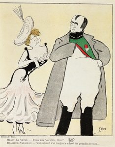 Acteur Albert Brasseur en Napoléon dans Madame Sans-Gêne, par Victorien Sardou, caricature de 1893 - Sem
