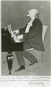 Le compositeur français Jules Massenet jouant (dessin) - Sem
