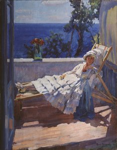 Une dame sur le balcon, 1916 - Sergei Arsenevich Vinogradov