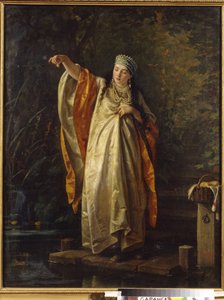 Femme Boyard au réservoir nourrissant les poissons