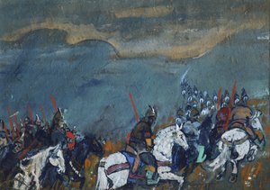 Armée du tsar Dodon. Illustration pour le conte Le Coq d