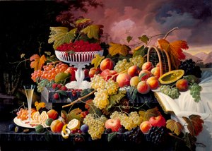 Nature morte de fruits dans un paysage, vers 1862-72