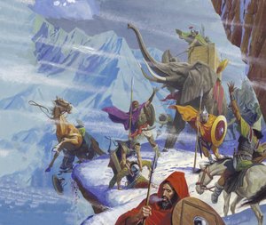 Hannibal (247-c.183 BC) traverse les Alpes (gouache sur papier) - Severino Baraldi