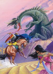 Saint Georges et le dragon (gouache sur papier) - Severino Baraldi