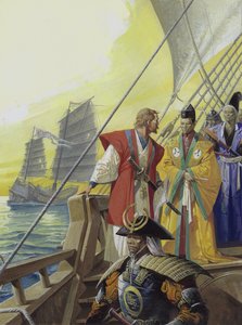 Navires occidentaux au Japon (gouache sur papier)