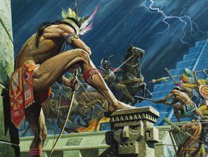 en 1520, Cortès et son otage mort Montezuma II s