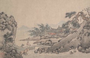 Paysage avec homme traversant un pont - Shen Zhou