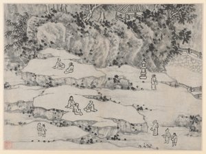Douze Vues de la Colline du Tigre, Suzhou : La Terrasse de la Pierre Qui Hoche la Tête, Colline du Tigre, et le Siège des Mille Hommes - Shen Zhou