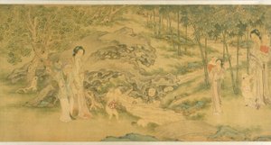 Femmes et enfants dans un jardin - Shi Wang