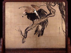 « Carpe dans les vagues » (Zeshin) et « Aigle sur une branche » (Rosetsu, verso) - Shibata Zeshin