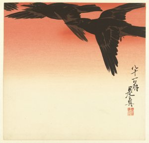 Corbeaux contre un ciel rouge - Shibata Zeshin