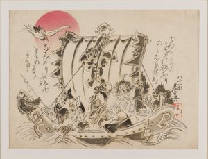 Les sept dieux de la bonne fortune sur un takarabune, ou navire au trésor, publié en 1886 - Shibata Zeshin